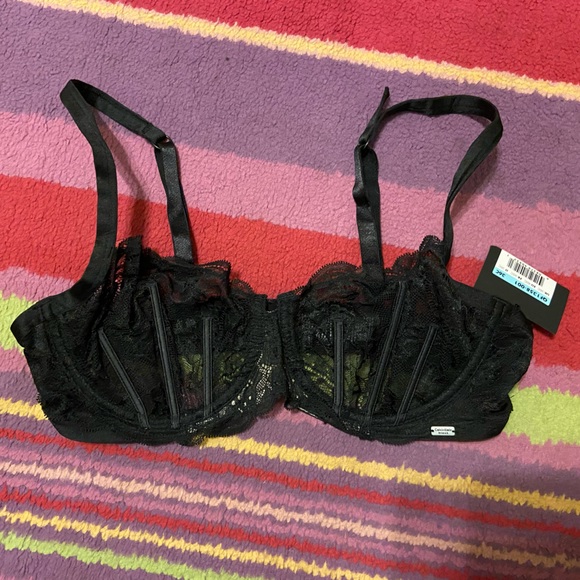 Calvin Klein Black Sheer Lace Bra With Boning - Picture 1 of 4